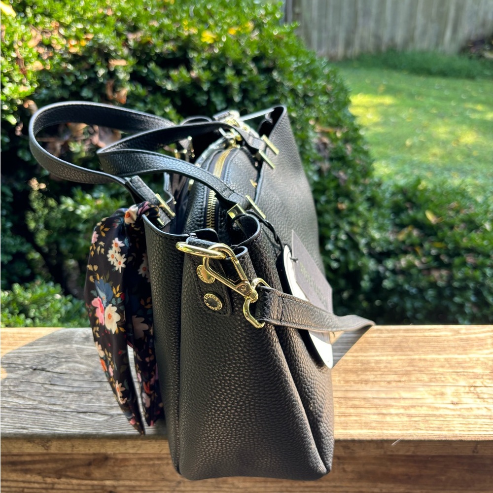 Steve Madden Black Satchel/Crossbody/Shoulder Bag with Floral Accent NWT - Picture 6 of 8